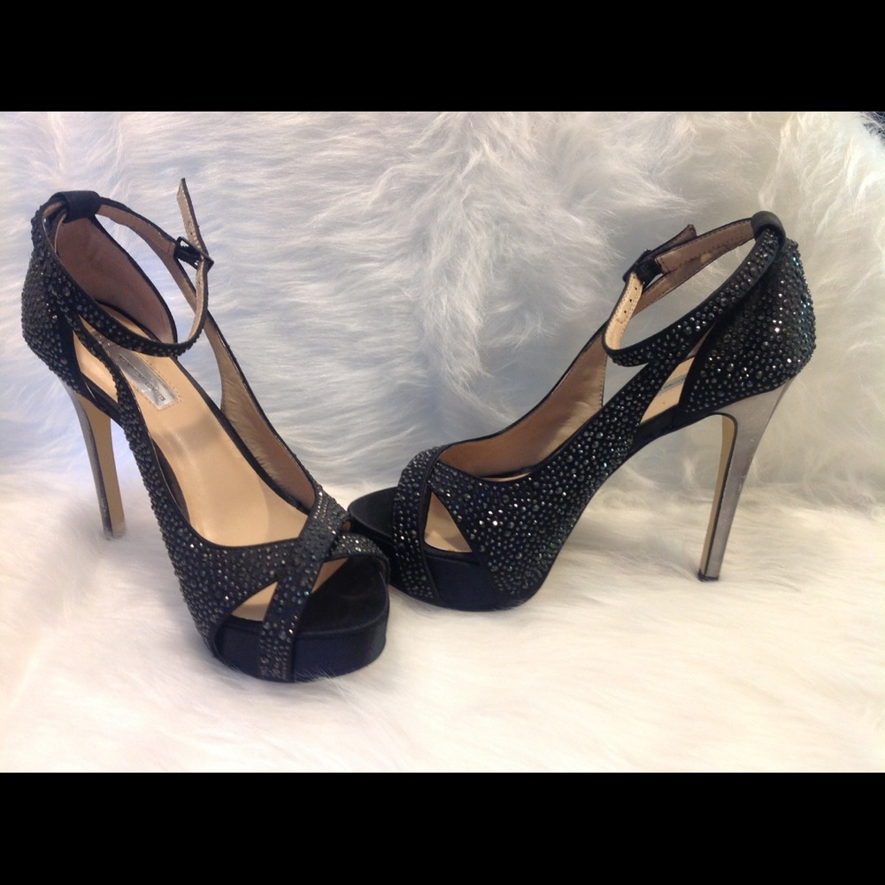 Black Bling open toe heels with plat form